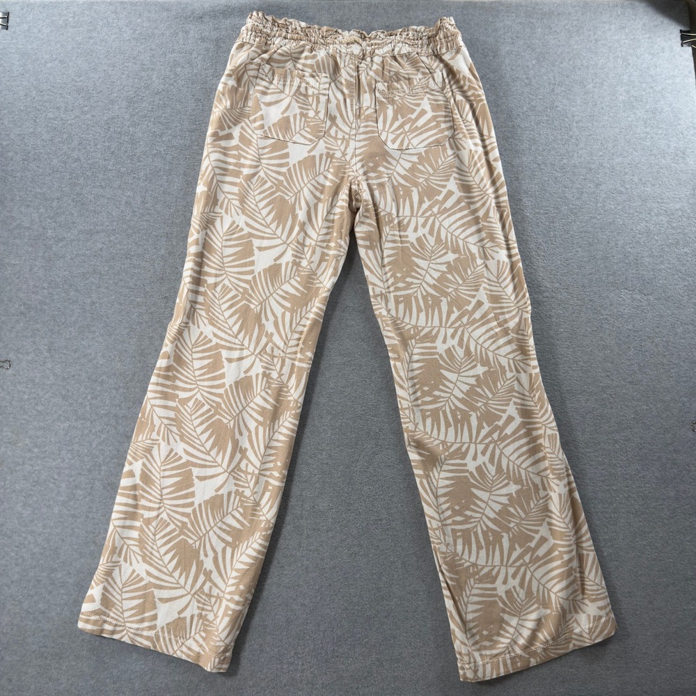 Cali 1850 Linen Blend Pants Womens Large Tan Tropical Palm Leaf Print Boho - Picture 3 of 12
